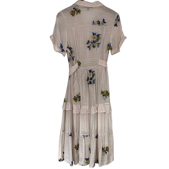 Figueroa & Flower Boho Cream Embroidered Floral Tiered Midi Dress Size Large - Picture 9 of 14